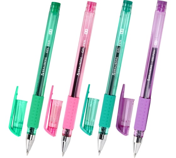 Изображение товара Набор ручек гелевых BRAUBERG с грипом, кросс-серия PASTEL, черная, корпус в ассортименте, 12 шт, линия 0,35 мм 273254