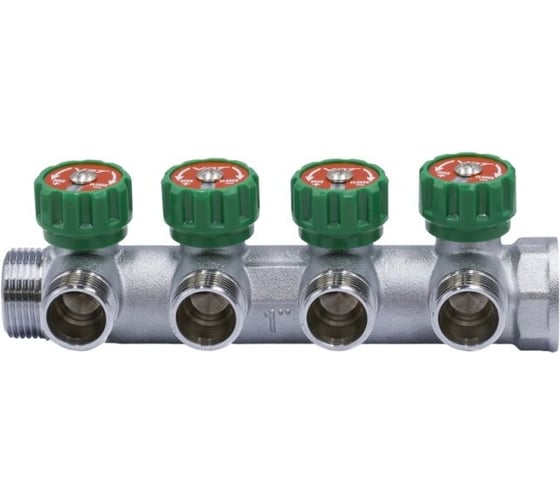 Изображение товара Коллектор VRT 1''x3/4'', евроконус с регулировочными вентилями для подачи водоснабжения, 4 выхода 555988