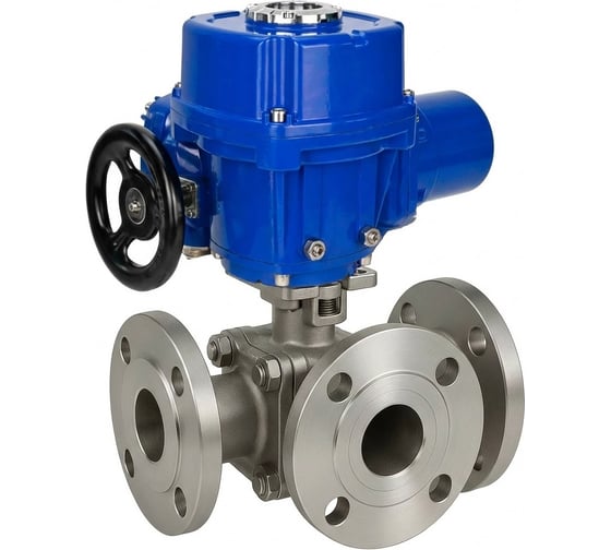 Изображение товара Кран шаровой DN.ru 316-316-PTFE-FP-3L-F-ISO-H Ду80 Ру16 HYMT, 3-ходовой L-тип фланцевый, электропривод QT-W (M)-010 220В D160-77110