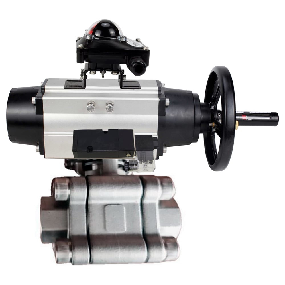 Изображение товара Кран шаровой DN.ru 316-316-PTFE-FP-SW-ISO-H Ду100 под приварку с пневмоприводом