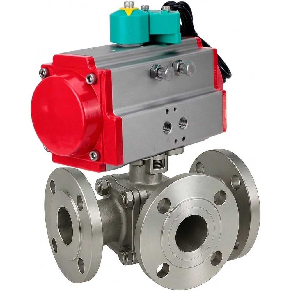 Изображение товара Кран шаровой DN80 Ду80 PN16 фланцевый двухходовой с пневмоприводом DN.ru HYMT