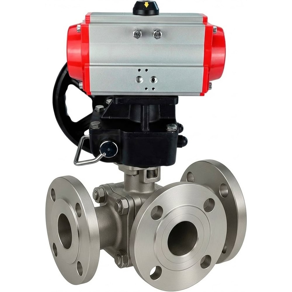 Изображение товара Кран шаровой DN80 Ду16 Полнопроходной Нержавеющая сталь HYMT 3-ходовой фланцевый