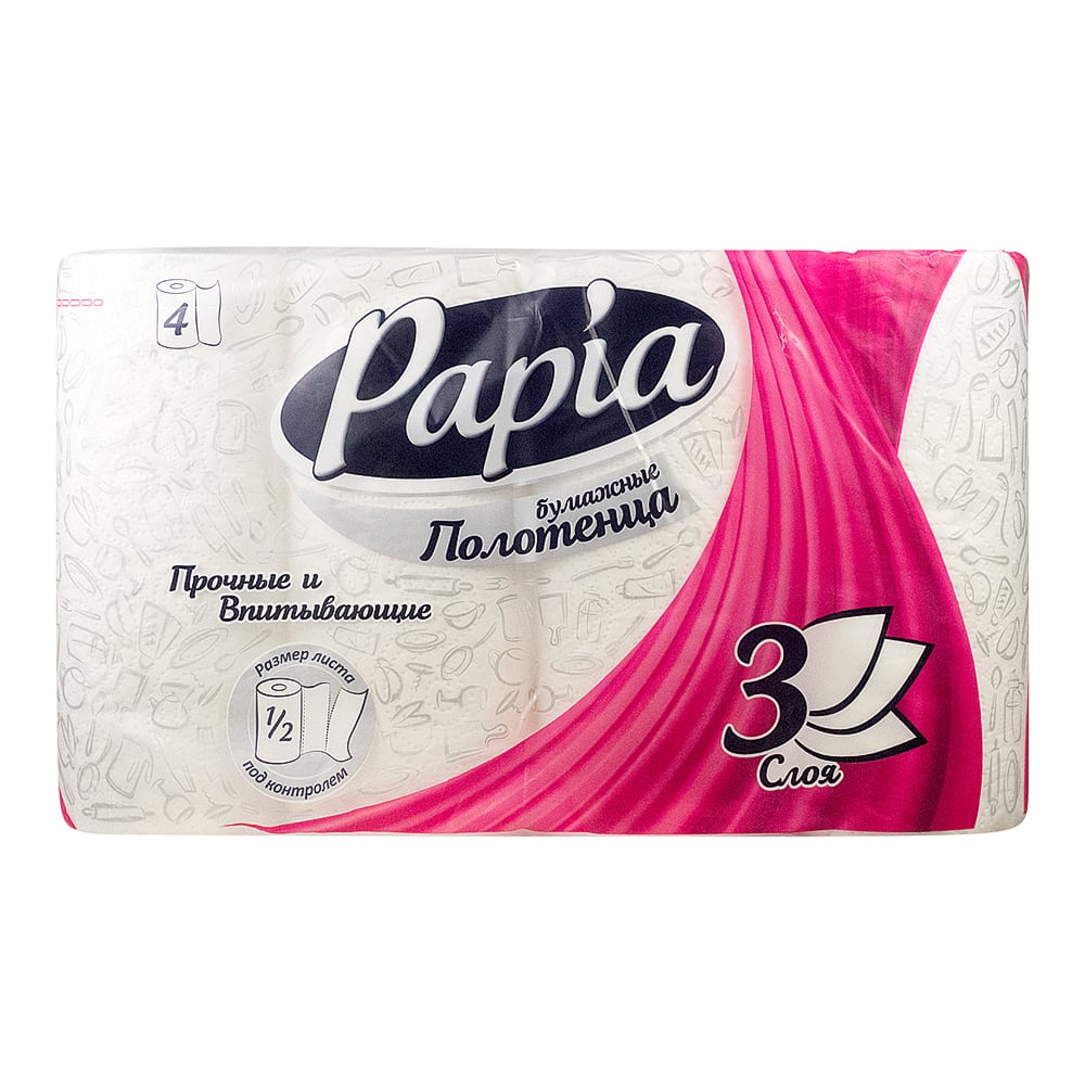 Изображение товара Полотенце бумажное Focus 3-слойное, 11.25 м/рул, 4 рулона/уп, ультра впитывающее с тиснением и перфорацией, белое, целлюлоза PAPIA H-5081506