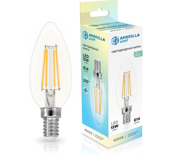 Изображение товара Лампа светодиодная Ambrella Light Filament LED C35 15W E14 4000K 220-240V 351514
