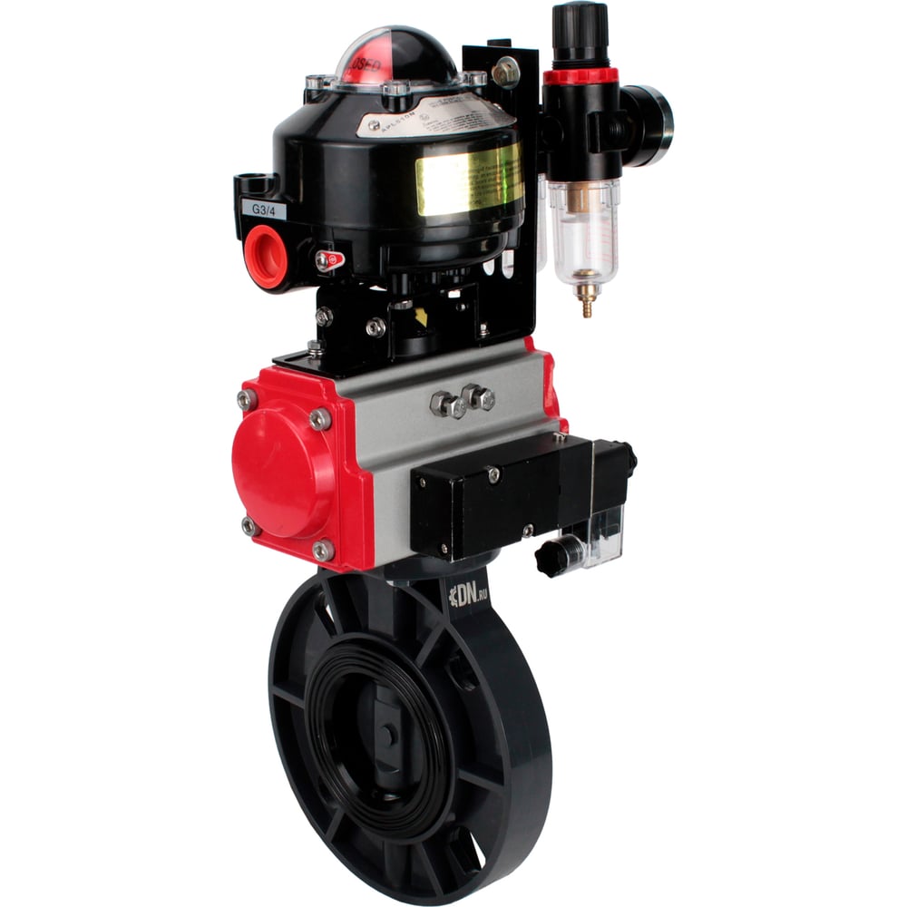 Изображение товара Затвор DN.ru НПВХ-НПВХ-E-2W-Fb-ISO Дн200 Ру10 пневмопривод Изображение товара Затвор DN.ru НПВХ-НПВХ-E-2W-Fb-ISO Дн200 Ру10 пневмопривод