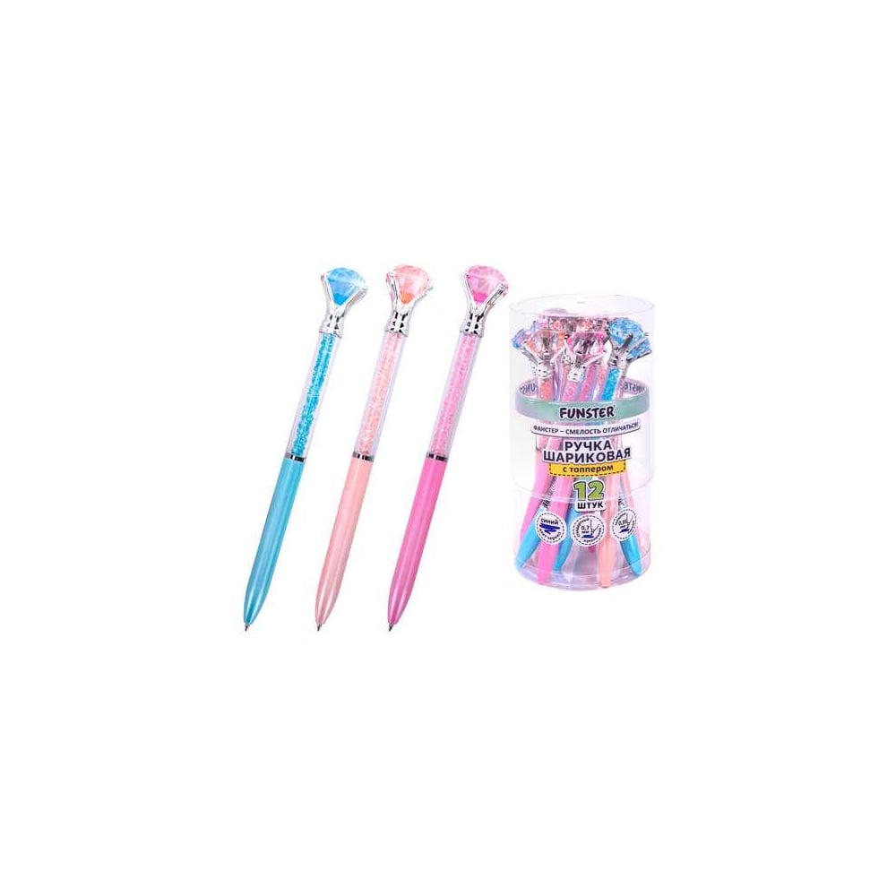 Изображение товара Набор шариковых ручек FUNSTER Shine Bright 0,35 мм с топперами 12 шт