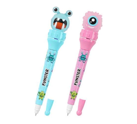 Изображение товара Ручка-спиннер с топпером шариковая FUNSTER Monsters, СИНЯЯ, КОМПЛЕКТ 12 шт., ассорти, линия письма 0,35 мм 144381