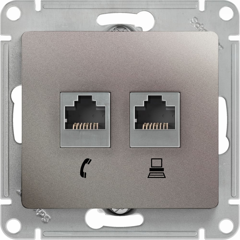 Изображение товара Розетка Systeme Electric Glossa Платина RJ11+RJ45 кат 5E встроенная