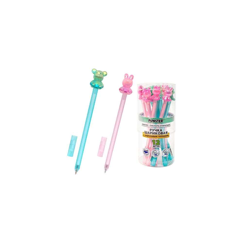Изображение товара Набор синіх шариковых ручек FUNSTER BearBunny 12 шт, сменный стержень
