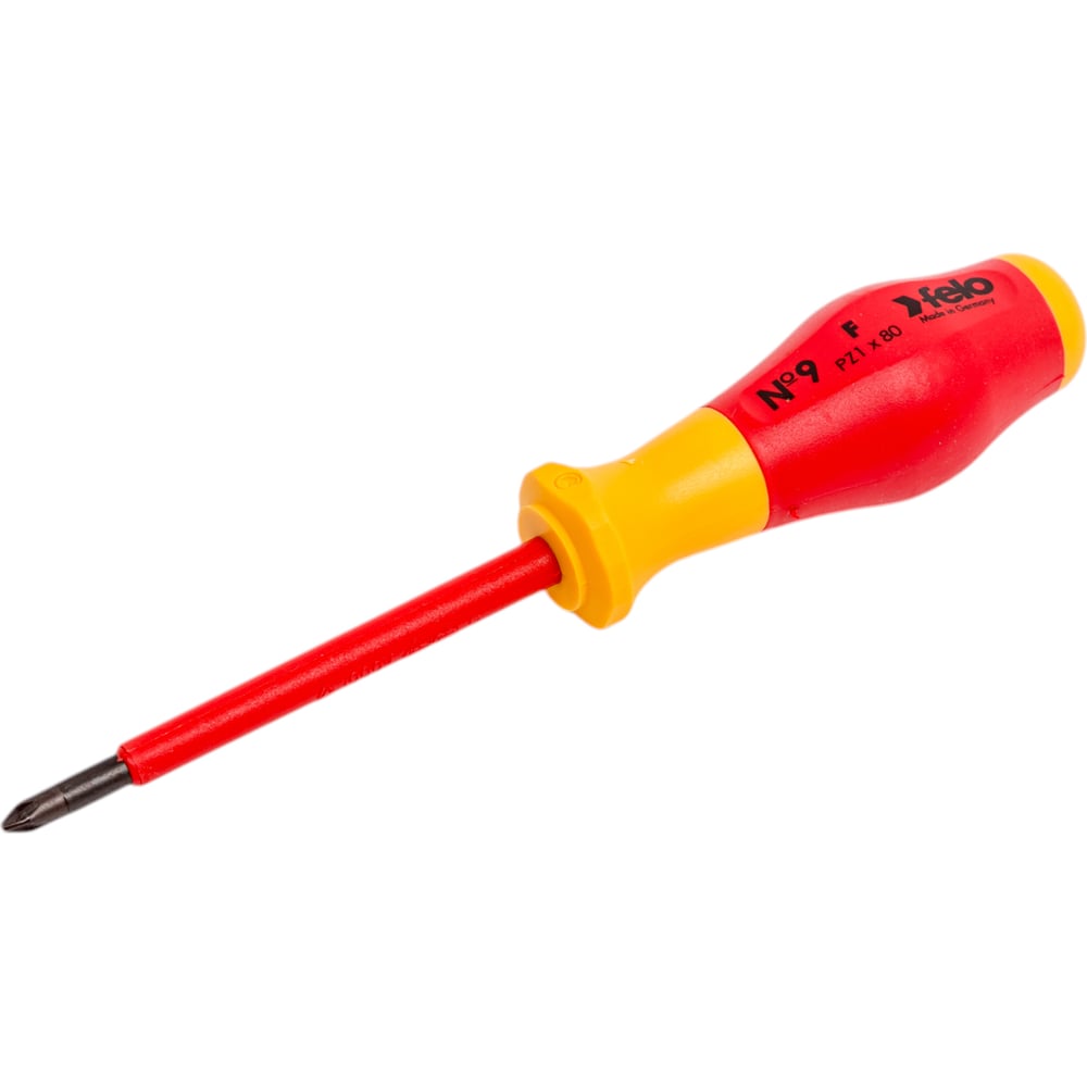 Диэлектрическая крестовая отвертка Felo PZ1x80 91510290 предназначена для работ с крепежом PZ1 под напряжением до 1000 В.Противоскользящий материал (Soft Grip) обеспечивает наибольшую передачу усилия на крепеж, препятствует появлению усталости и напряжения в руке при длительной работе инструментом. Комфортное внешнее покрытие ручки устойчиво к царапинам и агрессивным средам ГСМ. Продуманный дизайн двухкомпонентной рукоятки не позволяет инструменту скатываться с поверхности. Стержень изготовлен из высоколегированной хром-молибден-ванадиевой стали, закаленной в масле до твердости 60-64 HRC, для достижения наилучшего результата при работе. За счет черного наконечника (Black-Tip) обеспечивается точная посадка в крепеж.