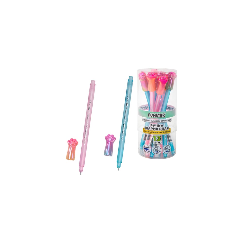 Изображение товара Ручка шариковая FUNSTER Kitty Paw комплект 12 шт с акриловым топпером синяя