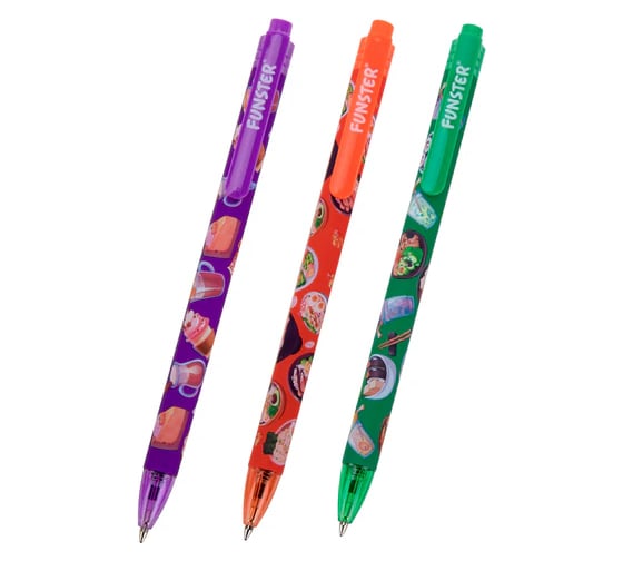 Изображение товара Ручка шариковая автоматическая с принтом FUNSTER TASTY FOOD, СИНЯЯ, КОМПЛЕКТ 24 шт., клиния письма 0,35мм 144403