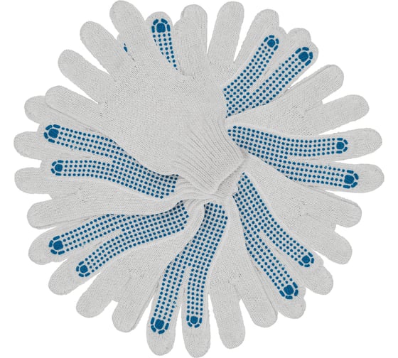 Изображение товара Перчатки трикотажные СИБРТЕХ х/б, 200 пар, ПВХ точка, 6 нитей, 10 класс 68207