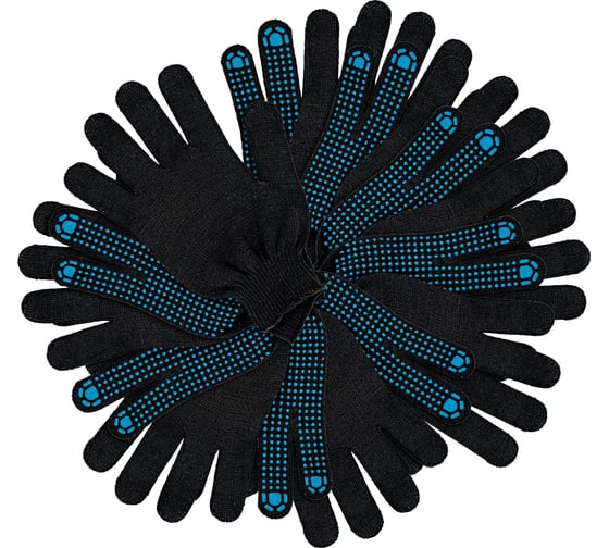 Изображение товара Перчатки трикотажные СИБРТЕХ х/б, 200 пар, ПВХ точка, 3 нити, 10 класс 68210