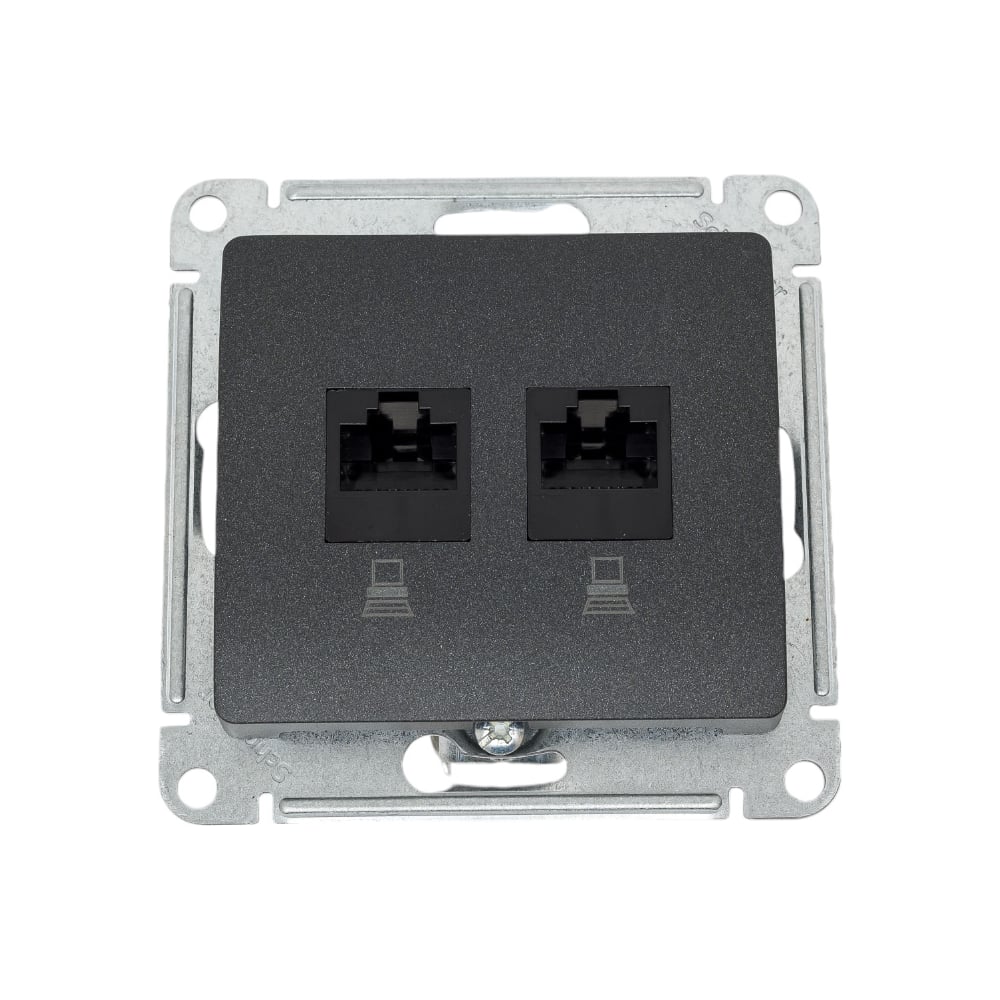 Изображение товара Компьютерная розетка Systeme Electric Glossa антрацит RJ45 2 гнезда IP20