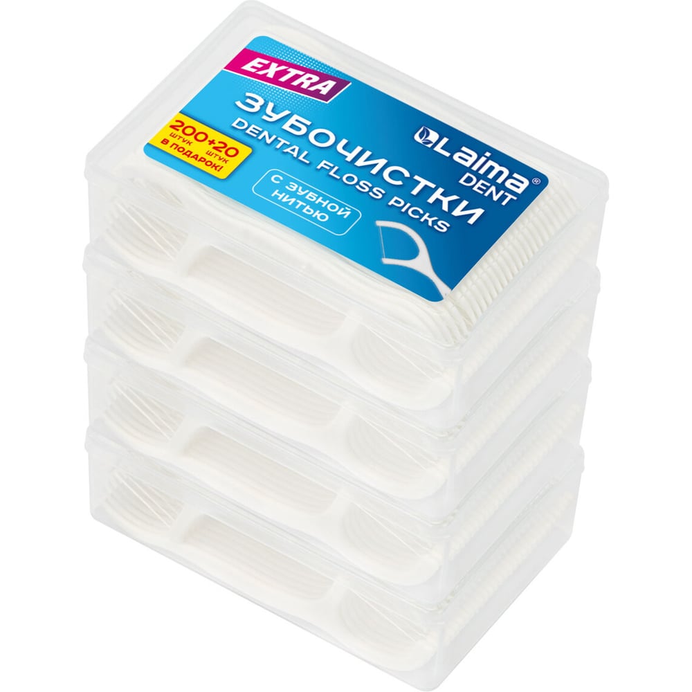 Изображение товара Зубочистки флоссеры с зубной нитью LAIMA 220 шт в подарочной упаковке
