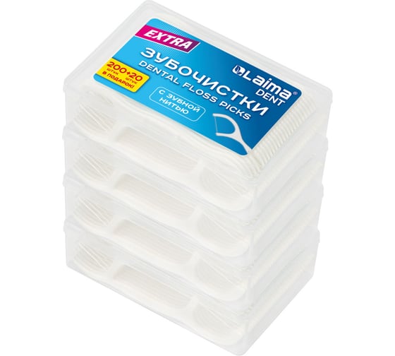 Изображение товара Зубочистки флоссеры с зубной нитью LAIMA 200шт(4х50) +20 в Подарок в боксе, DENT, 609406