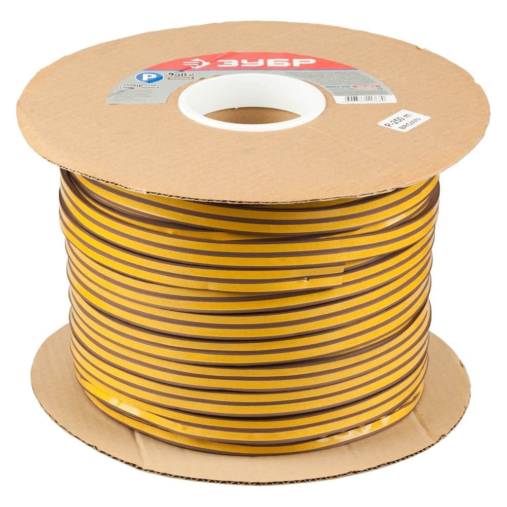 Изображение товара Резиновый самоклеящийся уплотнитель Зубр профиль P коричневый 250 м для окон дверей