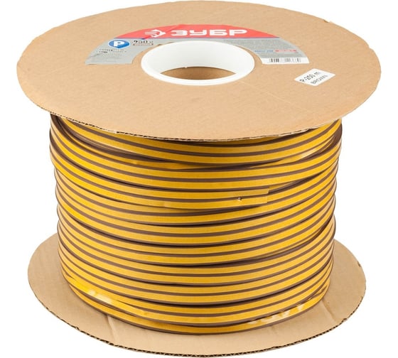 Изображение товара Резиновый самоклеящийся уплотнитель Зубр профиль "P", коричневый, 250 м 40932-250