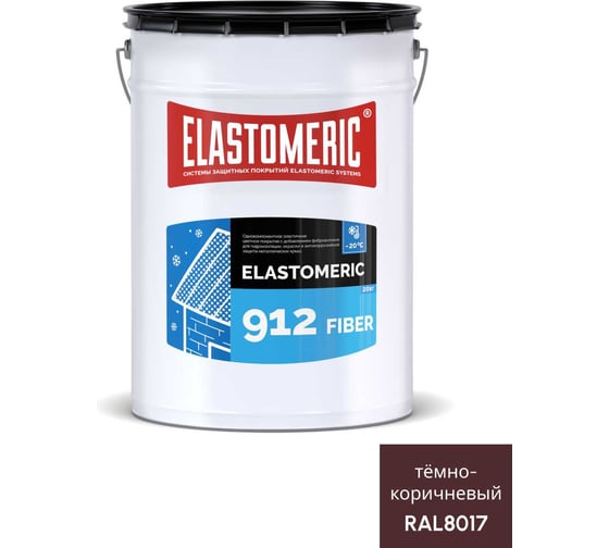 Изображение товара Зимняя гидроизоляционная мастика с фиброволокном Elastomeric Systems ELASTOMERIC-912 Fiber для металлических кровель 20 кг темно-коричневый 912_fiber_8017_20kg