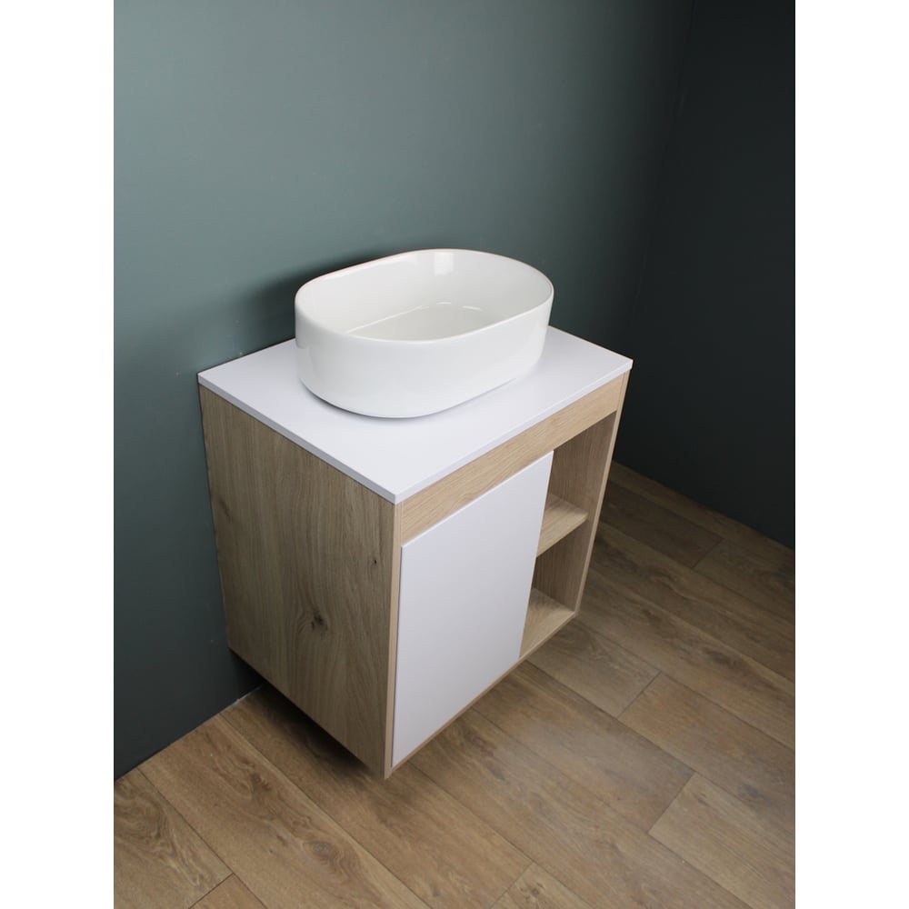 Изображение товара Тумба подвесная с раковиной Teymi Nura 60 см корпус дуб белый глянец