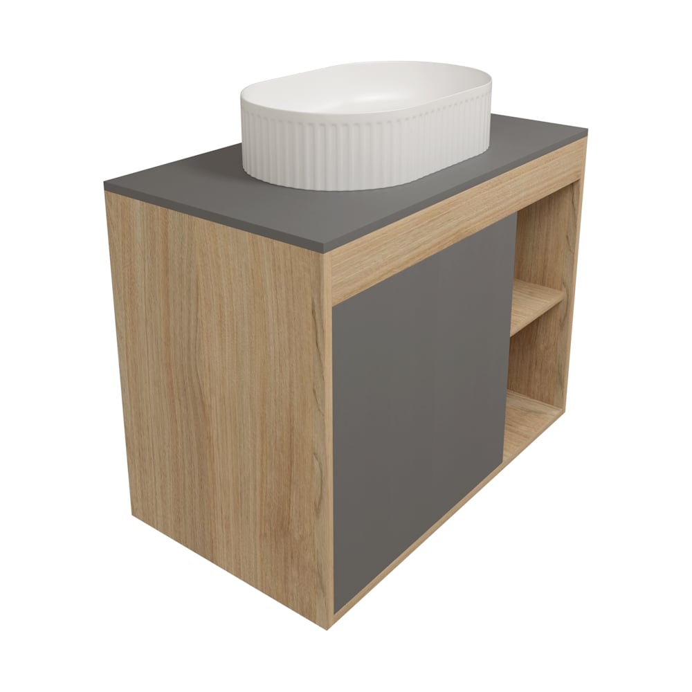 Изображение товара Тумба подвесная с раковиной Teymi Nura 80 см светлое дерево мдф санфарфор