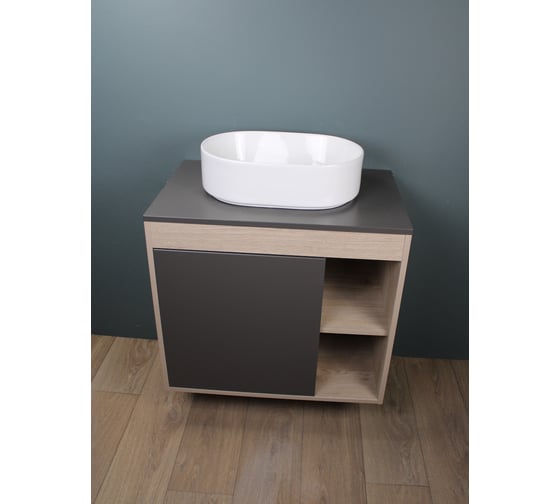 Изображение товара Тумба подвесная с раковиной для ванной 80 см Nura корпус дуб фасад графит раковина Iva 46 Teymi F13232 ЦБ-00285318