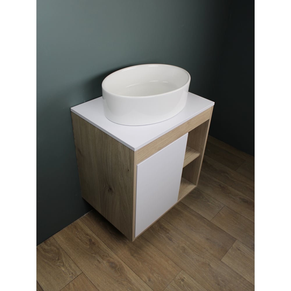 Изображение товара Тумба подвесная с раковиной Teymi Nura 60 см белая + санфарфор