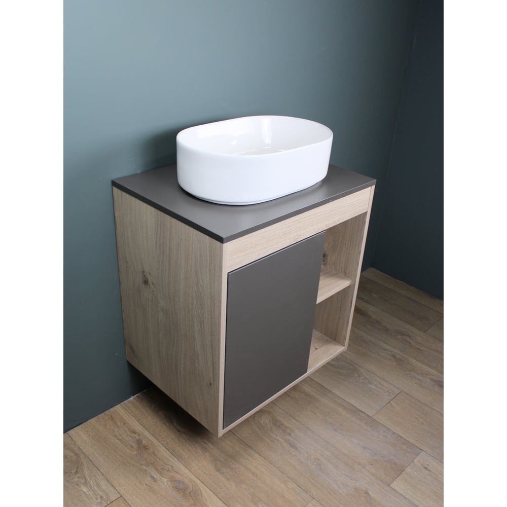 Изображение товара Тумба подвесная с раковиной Teymi Nura 60 см корпус дуб фасад графит