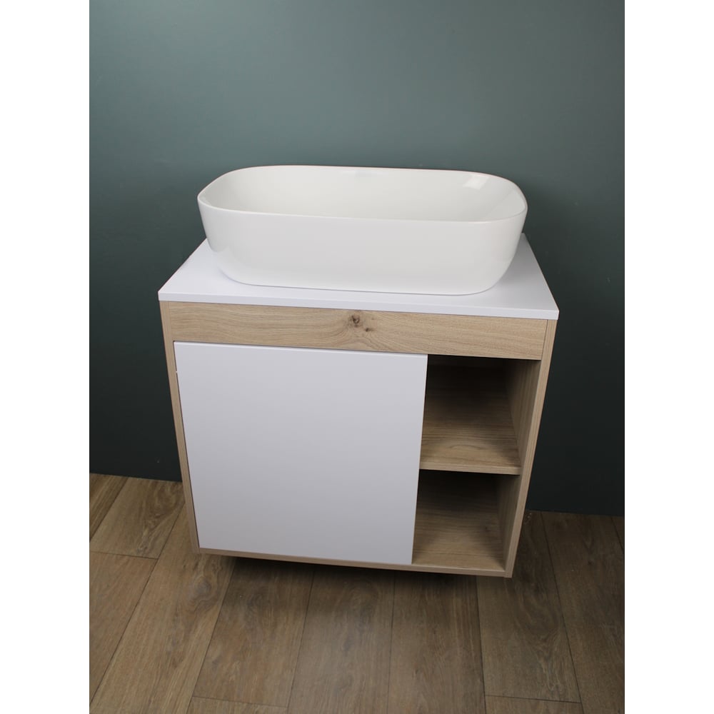 Изображение товара Подвесная тумба с раковиной Teymi Nura 80 см белый МДФ санфарфор лофт стиль