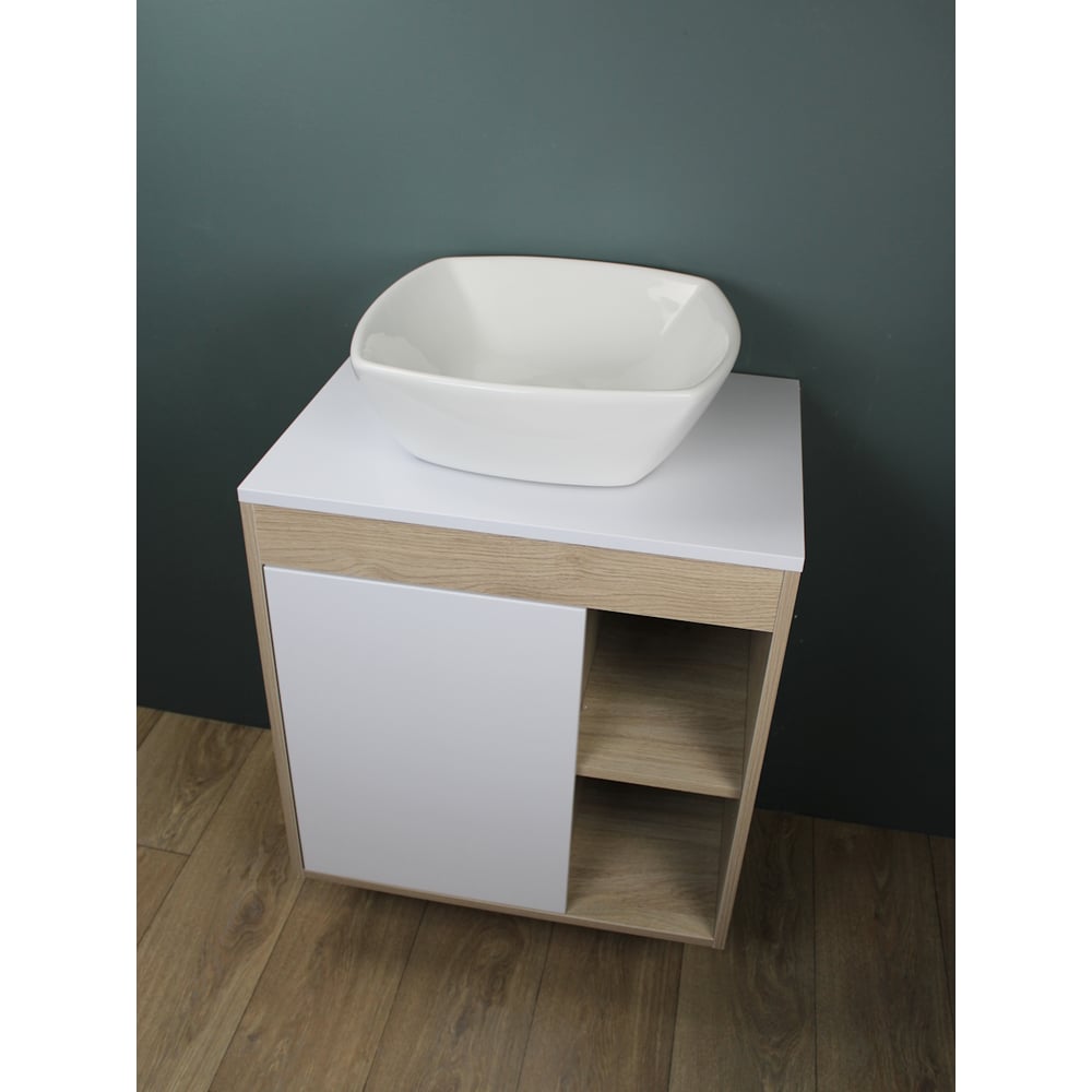 Изображение товара Подвесная тумба с раковиной Teymi Nura 60 см корпус дуб белый санфарфор