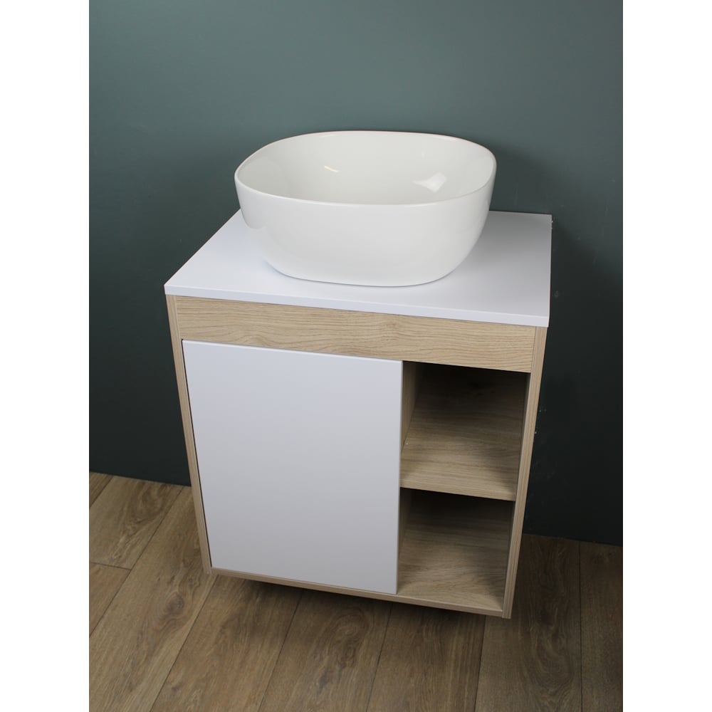 Изображение товара Тумба подвесная для ванной с раковиной Nura 60 см белая и дуб