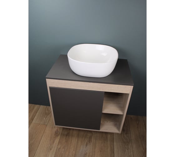 Изображение товара Тумба подвесная с раковиной для ванной Teymi Nura, 80 см, корпус дуб, фасад графит, раковина Solli 41 F1 F13194 ЦБ-00302101