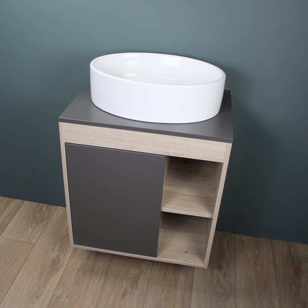 Изображение товара Подвесная тумба с раковиной Teymi Nura 60 см светлый дуб графитовая МДФ