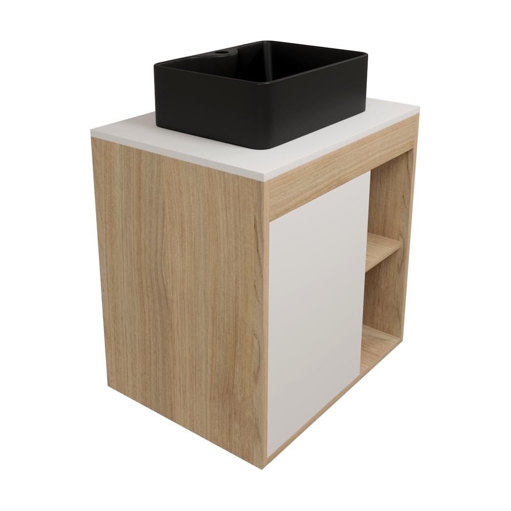 Изображение товара Тумба подвесная Teymi Nura 60 см с раковиной Helmi Mini 41 черная матовая