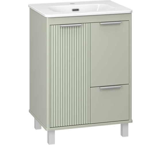 Изображение товара Тумба напольная Brevita RISACCA pistachio - 60, 2 двери, 1 ящик, матовая эмаль + раковина УТ000026418