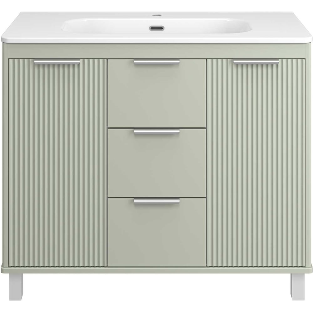 Изображение товара Тумба напольная Brevita RISACCA pistachio - 100, 2 двери, 1 ящик, матовая эмаль + раковина УТ000026422