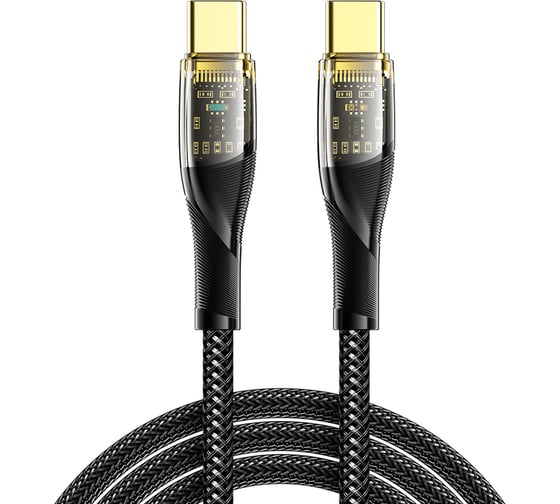 Изображение товара Кабель REXANT Type-C – Type-C 5А 100Вт 1м черная нейлоновая оплетка, световая индикация 18-7092