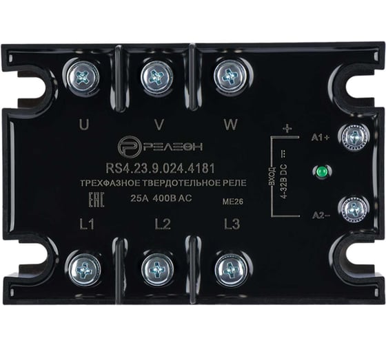 Изображение товара Трехфазное твердотельное реле РЕЛЕОН вход 24в Dc; выход 3но 25а, 48-440в Ac; произв. пере, RS42390244181