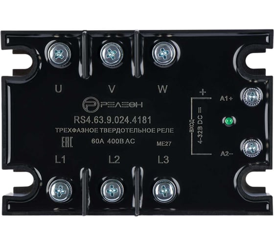 Изображение товара Трехфазное твердотельное РЕЛЕОН, реле; вход 24в Dc; выход 3но 65а, 48-440в Ac; произв. пере, RS46390244181