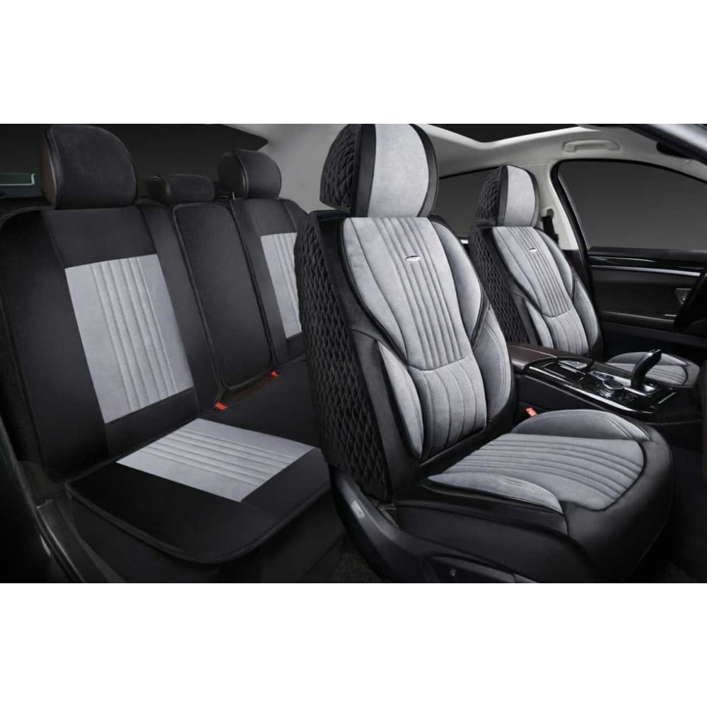 Накидки 5D PSV Integra Alcantara (Черно-Серый/Отстрочка Белая), комплект на весь салон, алькантара 138693
