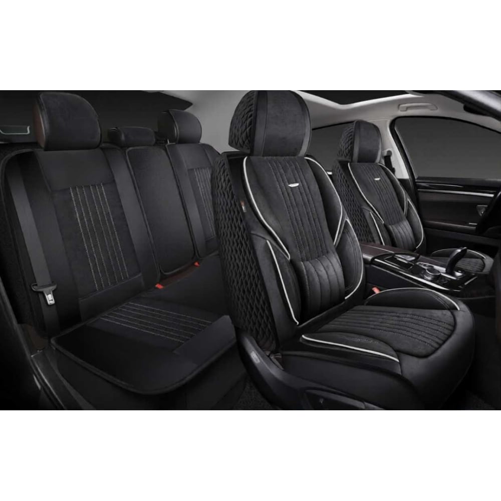Изображение товара Накидки 5D PSV Integra Alcantara Черный/Отстрочка Белая комплект на весь салон