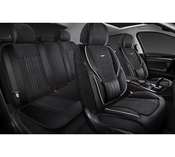 Изображение товара Накидки 5D PSV Integra Alcantara (Черный/Отстрочка Белая), комплект на весь салон, алькантара 138689