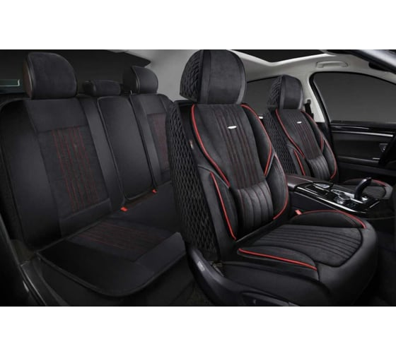 Изображение товара Накидки 5D PSV Integra Alcantara (Черный/Отстрочка Красная), комплект на весь салон, алькантара 138690