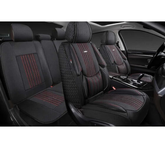 Изображение товара Накидки 5D PSV Legion Len (Черный/Отстрочка Красная), комплект на весь салон, лен 138666