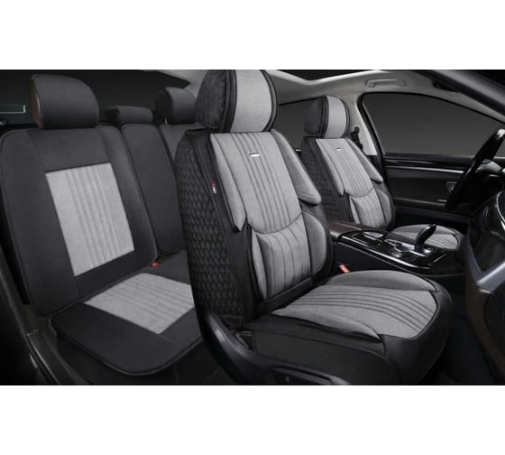 Изображение товара Накидки 5D PSV Legion Len (Черно-Серый/Отстрочка Белая), комплект на весь салон, лен 138669
