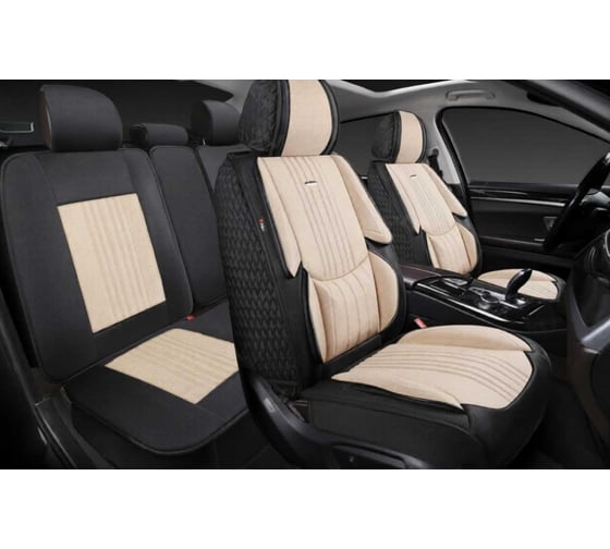 Изображение товара Накидки 5D PSV Legion Len (Черно-Бежевый/Отстрочка Белая), комплект на весь салон, лен 138670