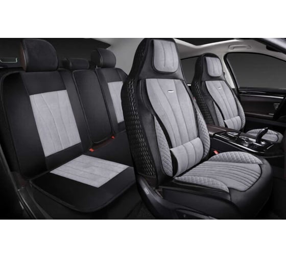 Изображение товара Накидки 5D PSV Vektor Alcantara Sport (Черно-Серый/Отстрочка Белая), комплект на весь салон, алькантара 138687