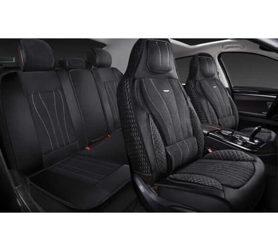 Изображение товара Накидки 5D PSV Vektor Alcantara Sport (Черный/Отстрочка Белая), комплект на весь салон, алькантара 138683