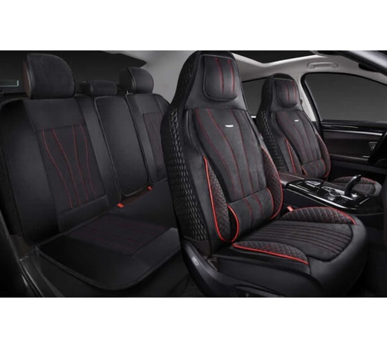 Изображение товара Накидки 5D PSV Vektor Alcantara Sport (Черный/Отстрочка Красная), комплект на весь салон, алькантара 138684